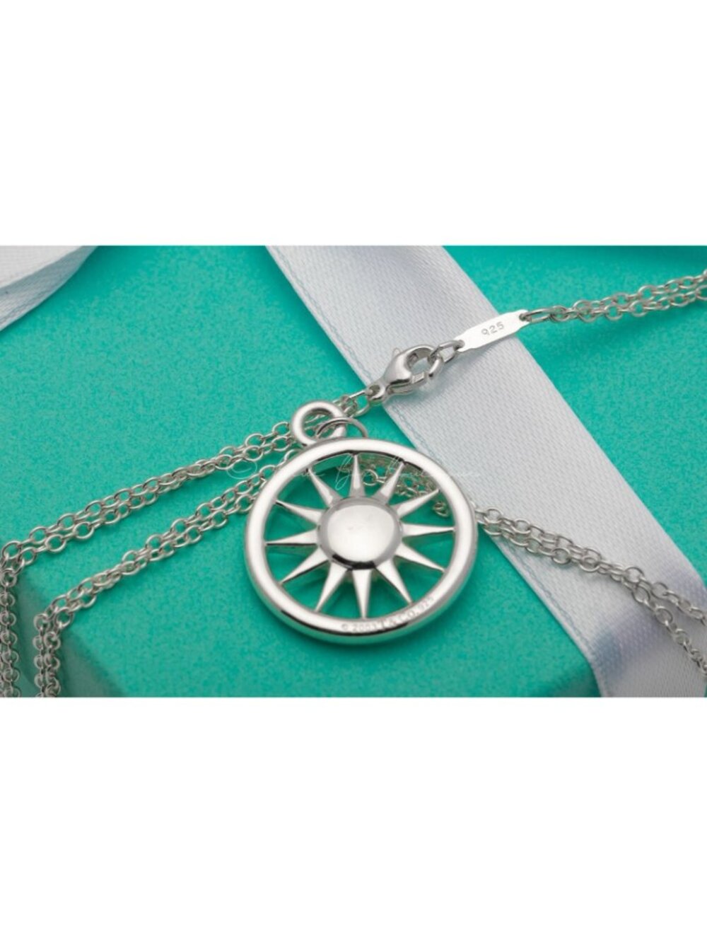 Tiffany & Co. *RARE* Sun Circle Necklace Double Chain Pendant Silver 16" Chain - Picture 4 of 7